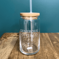 Glass Tumbler w/ Bamboo Lid + Logo