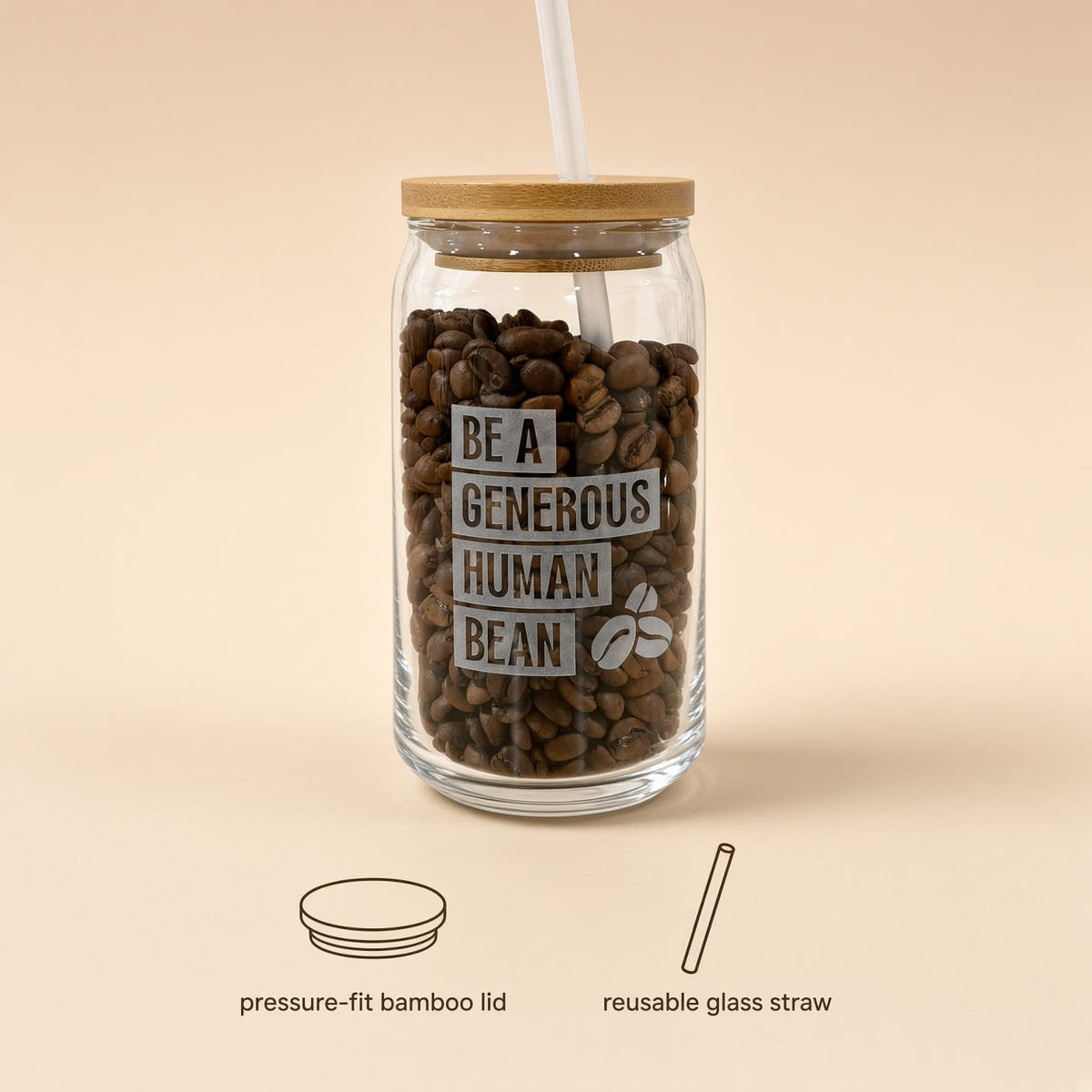 Human Bean Glass Tumbler w/ Bamboo Lid