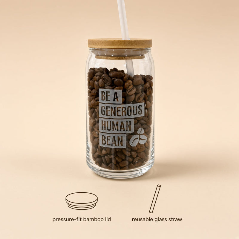Human Bean Glass Tumbler w/ Bamboo Lid